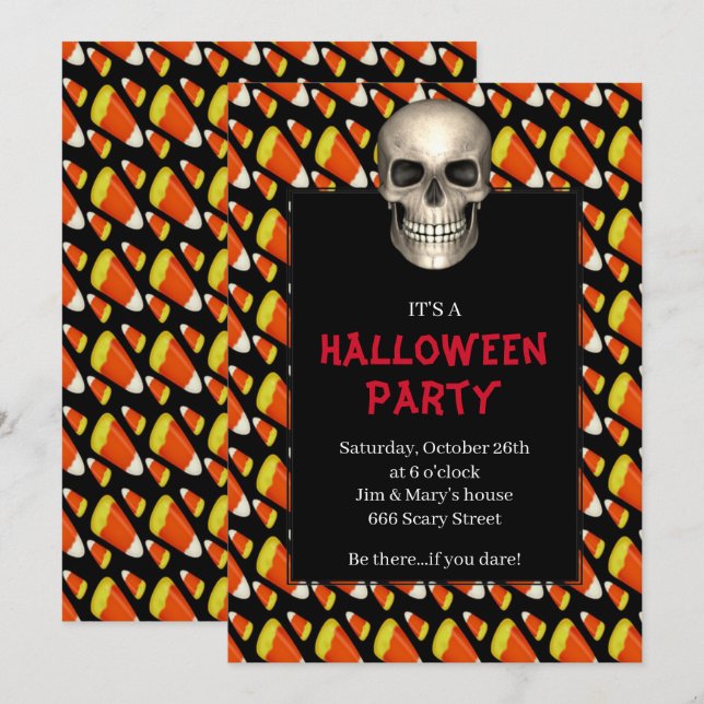 Invitación Fiesta de Halloween de Candy Corn Candy Skull Góti (Anverso / Reverso)