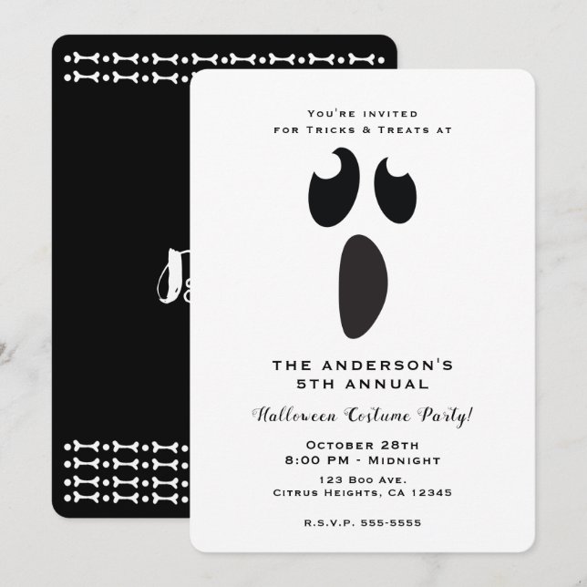 Invitación Fiesta de Halloween de Cara Fantasma Truco o Truco (Anverso / Reverso)