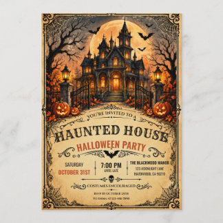Invitación Fiesta de Halloween de Casa Embrujada Vintage
