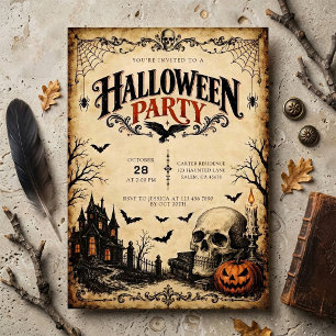 Invitación Fiesta de Halloween de Casa Embrujada Vintage y Ca