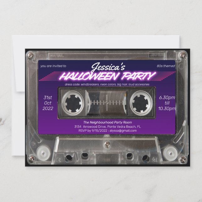 Invitación Fiesta de Halloween de Cassette Temático de los añ (Anverso)