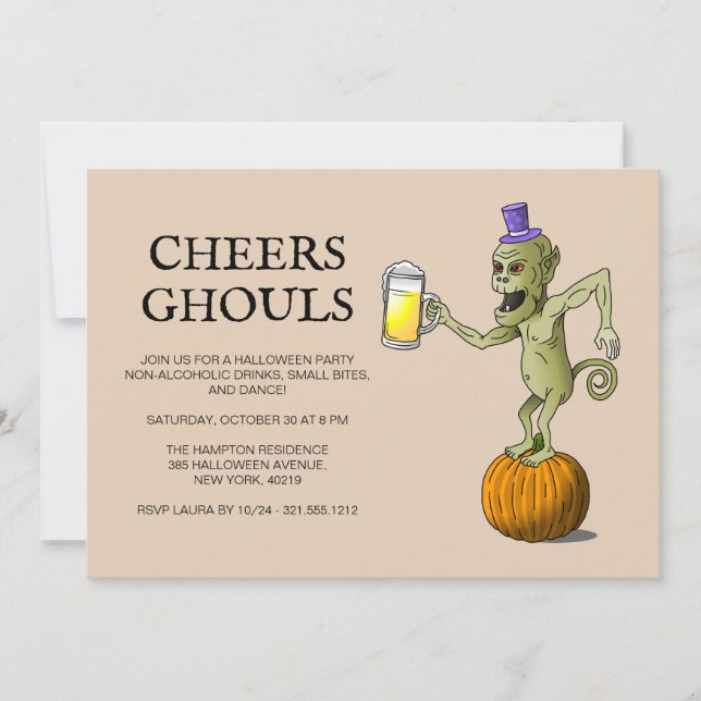 Invitación Fiesta de Halloween de Cheer Ghouls (Anverso)