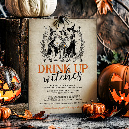 Invitación Fiesta de Halloween de Chicas Brujas Bebedoras Vin