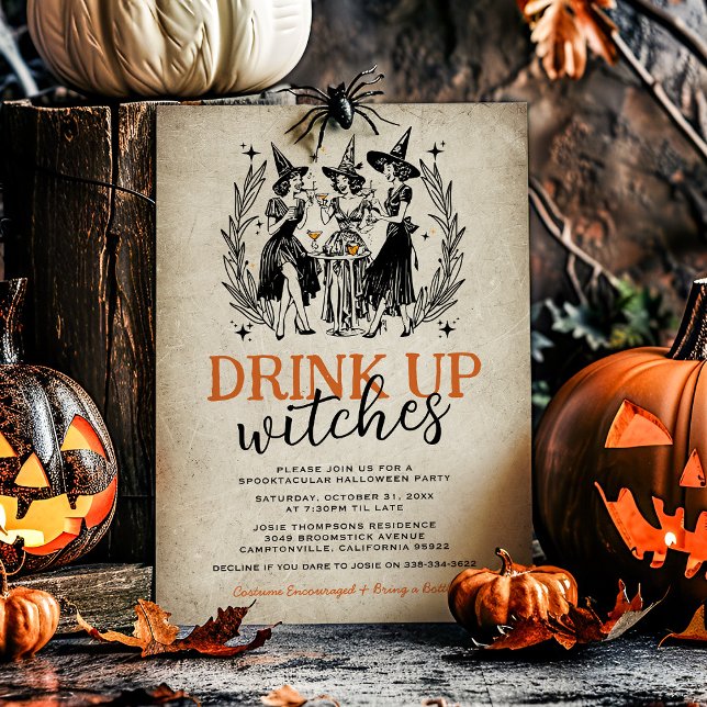 Invitación Fiesta de Halloween de Chicas Brujas Bebedoras Vin (Subido por el creador)