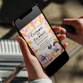 Invitación Fiesta de Halloween de Cocktail y gatos acuarela