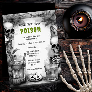 Invitación Fiesta de Halloween de cóctel de veneno esqueleto
