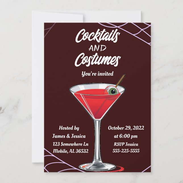 Invitación Fiesta de Halloween de cócteles y disfraces (Anverso)