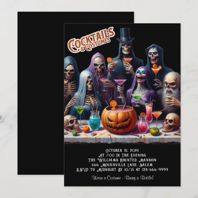 Invitación Fiesta de Halloween de cócteles y disfraces (Anverso / Reverso)