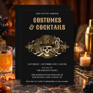 Invitación Fiesta de Halloween de cócteles y disfraces de crá