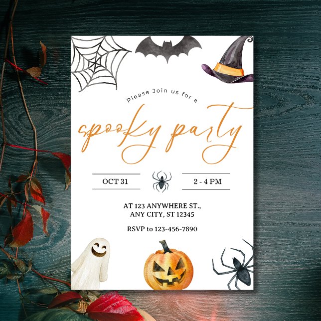 Invitación Fiesta de Halloween de color y fantasía (Watercolor Spooky & Sweet Halloween Party Invitation
)