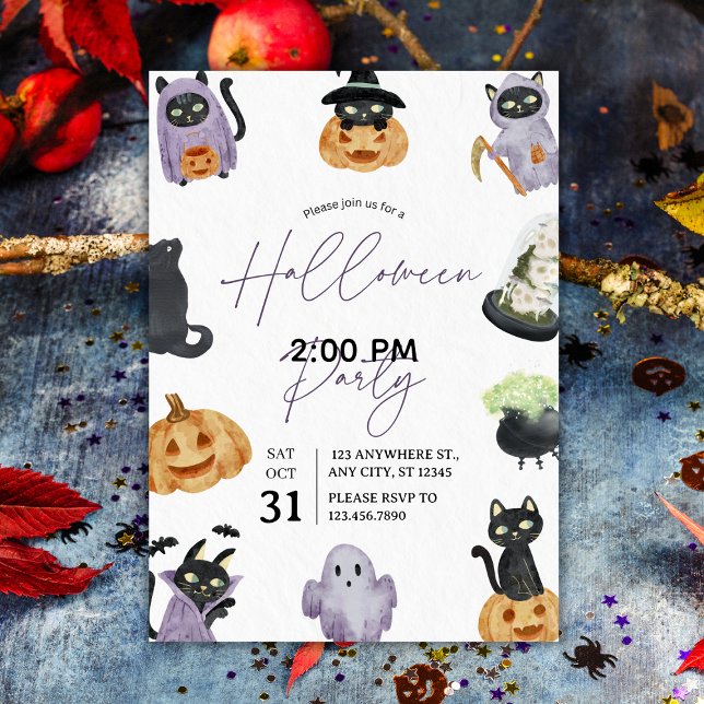 Invitación Fiesta de Halloween de color y fantasía (Watercolor Spooky & Sweet Halloween Party Invitation
)