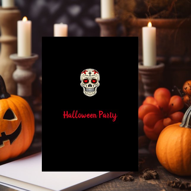 Invitación Fiesta de Halloween de Cráneo de Azúcar Negro Mini (Subido por el creador)