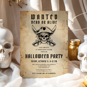 Invitación Fiesta de Halloween de cráneo de pirata vintage
