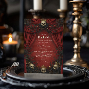 Invitación Fiesta de Halloween de cráneo de terciopelo rojo e