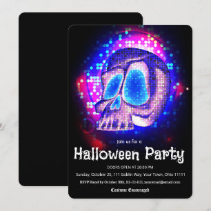 Invitación Fiesta de Halloween de cráneo disco retro neón