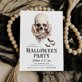Invitación Fiesta de Halloween de Cráneo Espeluznante en Mano