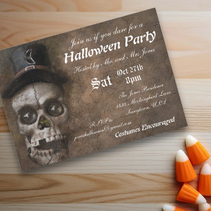 Invitación Fiesta de Halloween de cráneo espeluznante vintage