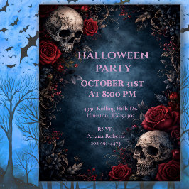 Invitación Fiesta de Halloween de cráneo floral de medianoche