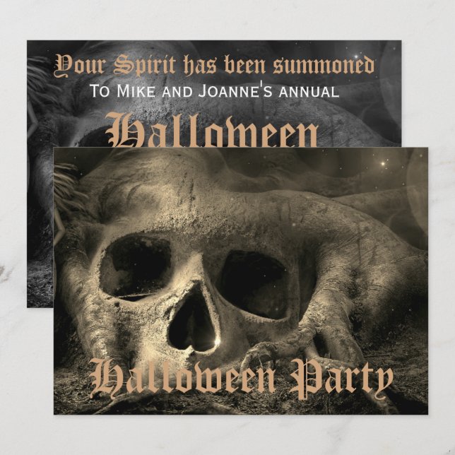 Invitación Fiesta de Halloween de Cráneo Gótico Espeluznante (Anverso / Reverso)