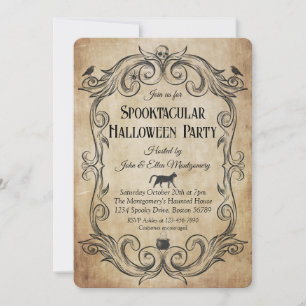 Invitación Fiesta de Halloween de Cráneo Gótico Vintage para