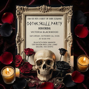 Invitación Fiesta de Halloween de cráneo gótico vintage victo