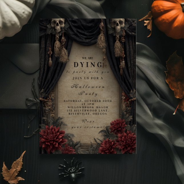 Invitación Fiesta de Halloween de cráneo gótico y Rosas (Subido por el creador)