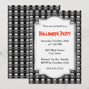 Invitación Fiesta de Halloween de cráneo plateado y huesos cr