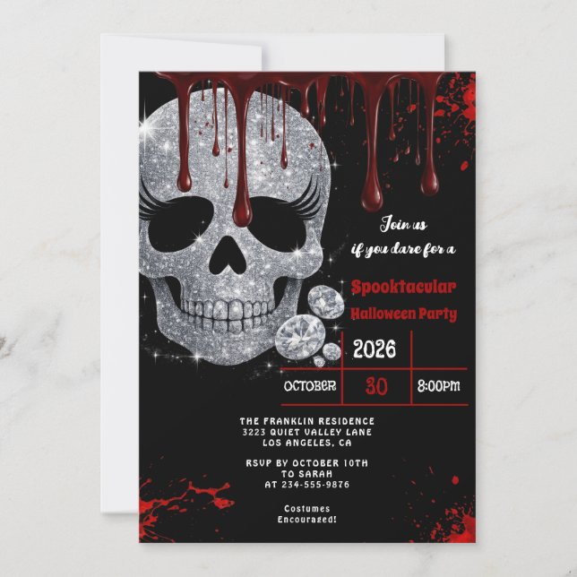 Invitación Fiesta de Halloween de Cráneo Sangriento para Adul (Anverso)