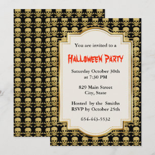 Invitación Fiesta de Halloween de cráneo y huesos cruzados de