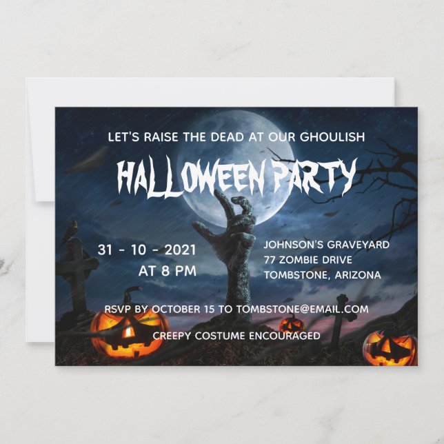 Invitación Fiesta de Halloween de Crepancia de Luna Llena de  (Anverso)
