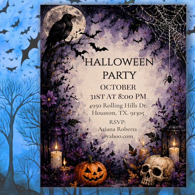Invitación Fiesta de Halloween de Cuervo de Medianoche (Subido por el creador)