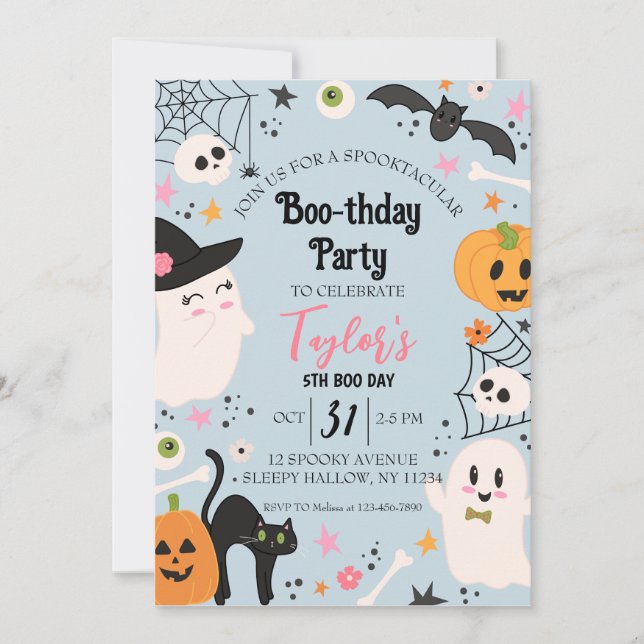 Invitación Fiesta de Halloween de Cumpleaños Cuta Retro (Anverso)