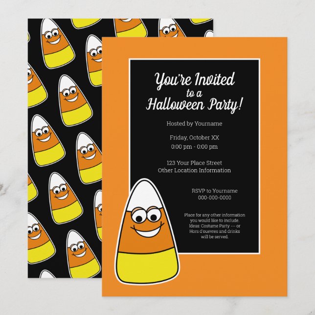 Invitación Fiesta de Halloween de Cute Candy Corn (Anverso / Reverso)