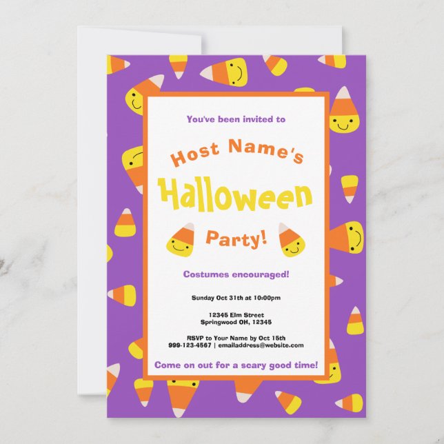 Invitación Fiesta de Halloween de Cute Candy Corn (Anverso)