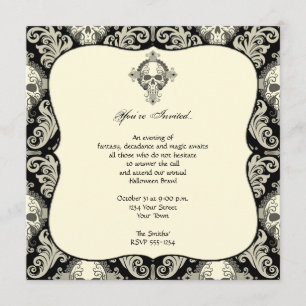 Invitación Fiesta de Halloween de Damask con calavera gótica