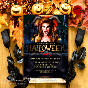 Invitación Fiesta de Halloween de Diablos Espeluznantes para 