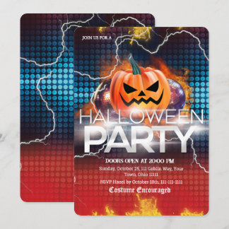 Invitación Fiesta de Halloween de Disco de Calabaza de Fuego