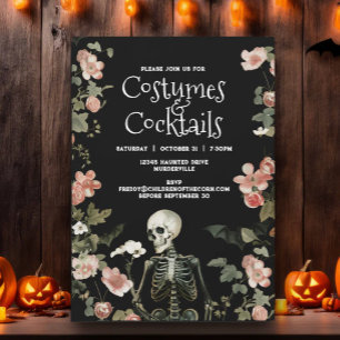 Invitación Fiesta de Halloween de disfraces de esqueleto y có