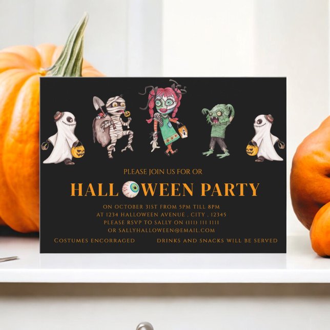 Invitación fiesta de halloween de disfraces para niños (halloween costume party invitation , spooky fun for everyone)