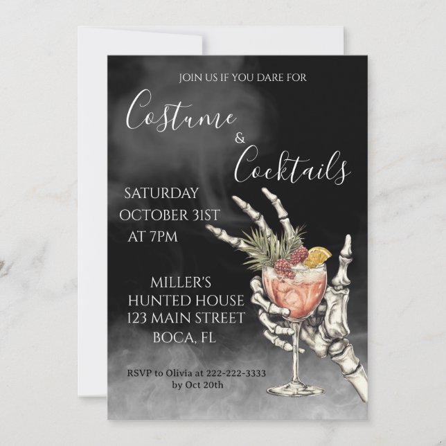 Invitación Fiesta de Halloween de disfraces y cócteles (Anverso)
