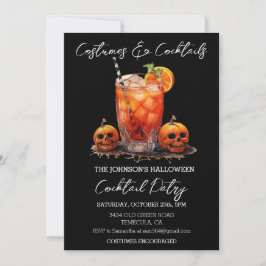 Invitación Fiesta de Halloween de disfraces y cócteles acuare