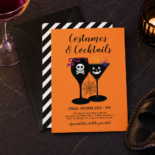 Invitación Fiesta de Halloween de disfraces y cócteles naranj