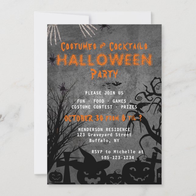 Invitación Fiesta de Halloween de Disfraces y Cócteles para A (Anverso)