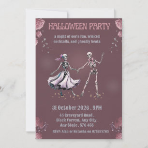 Invitación Fiesta de Halloween de Elegantes Plumas Esqueletos