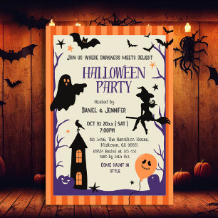 Invitación Fiesta de Halloween de época Bruja Murciélago Fant