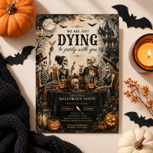 Invitación Fiesta de Halloween de Esqueleto Cena Gótica Vinta