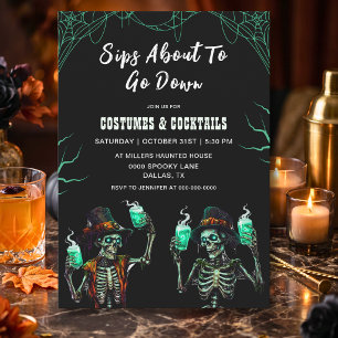 Invitación Fiesta de Halloween de Esqueleto Espeluznante para