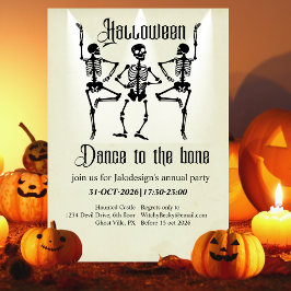Invitación Fiesta de Halloween de Esqueleto Negro Bailando Di