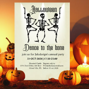 Invitación Fiesta de Halloween de Esqueleto Negro Bailando Di