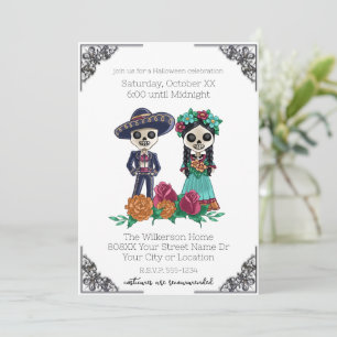 Invitación Fiesta de Halloween de esqueletos del Día de los M
